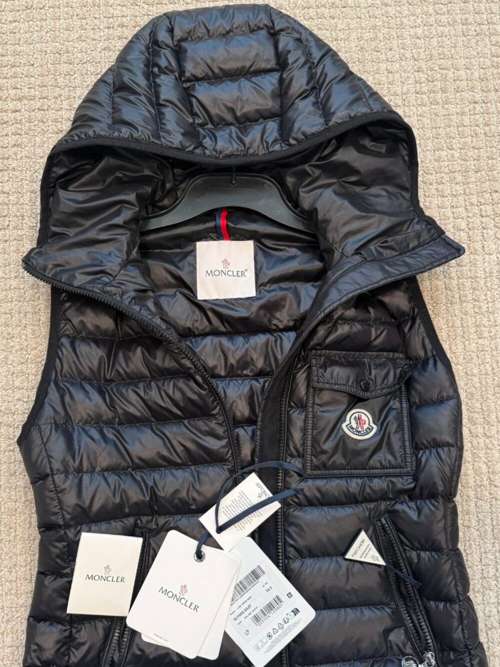 Moncler Glygosse Hooded Down Vest Black Longue Saison Puffer